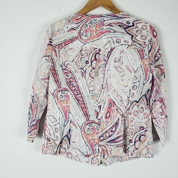Chico's linen Paisley zippered 3/4 sleeve jacket - Picture 4 of 7